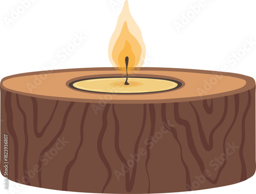 Wooden candle holder burning creating warm light