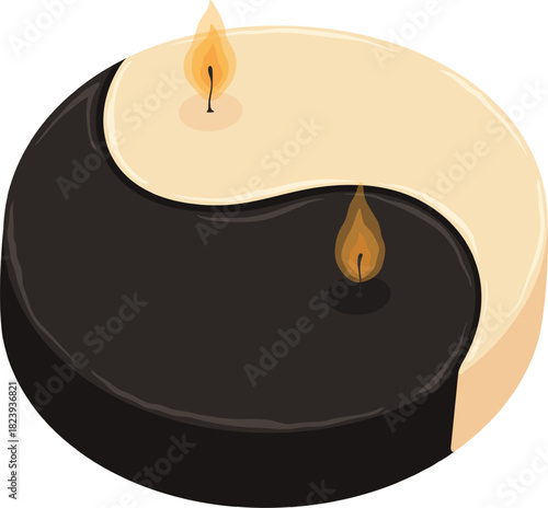 Burning Yin Yang candle representing duality and balance