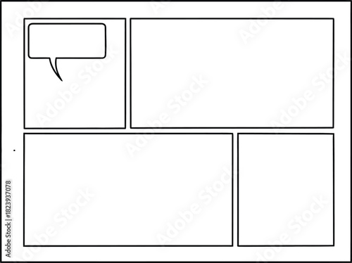 Comic book layout template with speech bubble and panels