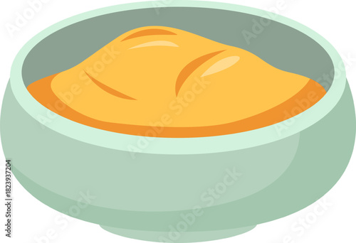 Bowl holding creamy yellow sauce or condiment