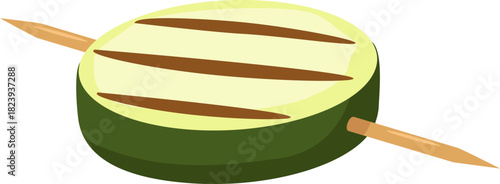 Grilled zucchini slice skewered on wooden toothpick