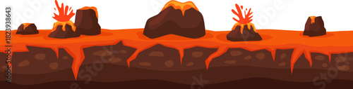 Volcanic seamless game level with erupting lava