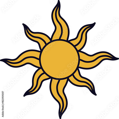 Stylized sun icon representing solar energy and summer