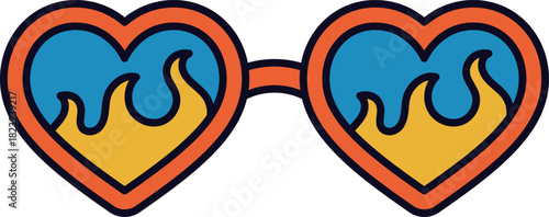 Heart shaped sunglasses with flames reflecting concept