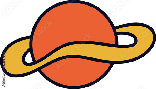 Orange planet with yellow ring orbiting space
