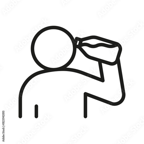 Person drink water from glass for hydration, line icon. Health awareness for medical healthy mind and well-being. Vector illustration