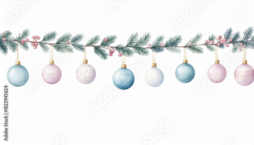 Festive Christmas garland with colorful baubles and pine branches, creating joyful holiday atmosphere