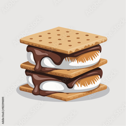 Delicious double-decker s'mores with toasted marshmallows, melted chocolate, and graham crackers stacked on a light background.
