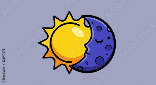 Sun and Moon Embrace a Celestial Harmony in a Cosmic Dance of Day and Night.