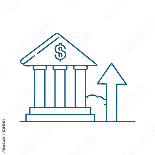 Bank icon with an upward arrow for financial institutions and fintech developers in open banking growth strategies