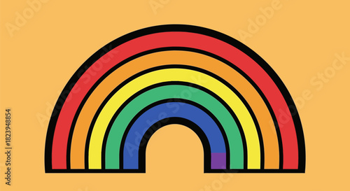 Vibrant Rainbow Arc with Bold Outlines on a Solid Background.