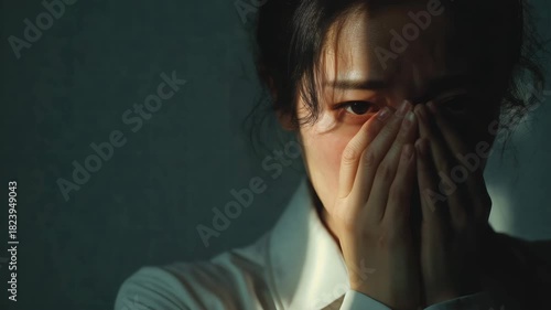 Exhausted woman with a pained expression [4K]