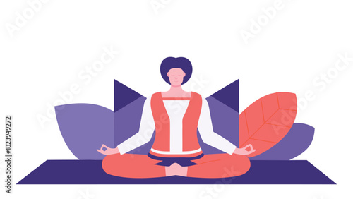 Isometric vector illustration of a serene athlete in a lotus pose symbolizing mindfulness meditation and balanced well being in a stylized 3d environment