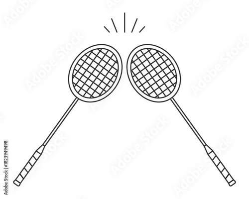 Two badminton rackets with action lines, ideal for badminton tournament logo, championship icons, sports branding.Thin line Racket icon.Vector illustration isolated on white background.EPS 10