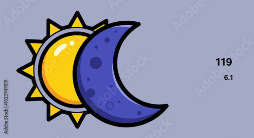 Sun and Moon Overlap Celestial Harmony in Cartoon Style.