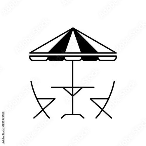 Cafe table with chairs and parasol icon vector illustration