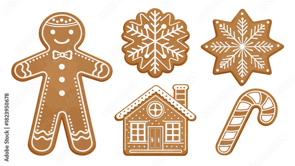 Fototapeta premium Delicious gingerbread cookies collection for festive holiday baking and joyful Christmas celebrations, bring warmth and happiness to your designs this season