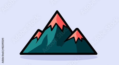 Stylized Mountain Range Illustration with SnowCapped Peaks and Bold Outlines 2.