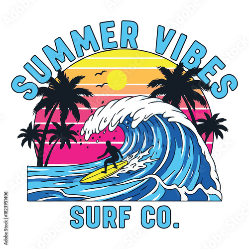 Vintage Woody Wagon Surf Car with Waves