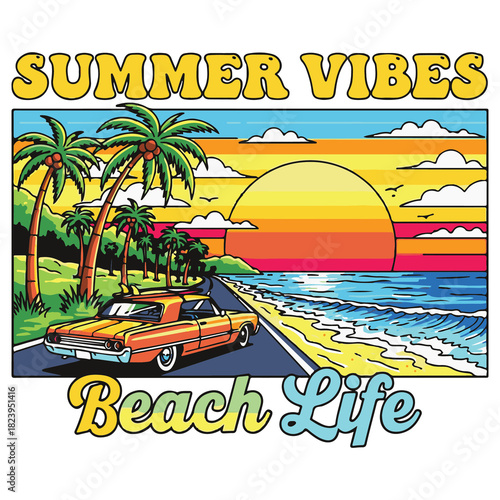 Surf Club Ocean Wave Retro Design