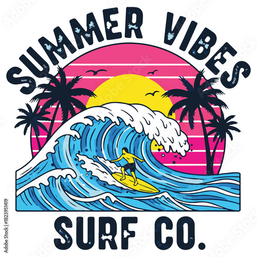 Tropical Surf Vibes with Sunset and Surfer