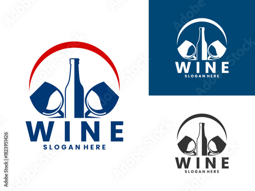 Vintage Wine logo design vector template. Wine with glass, and bottles logo design vector