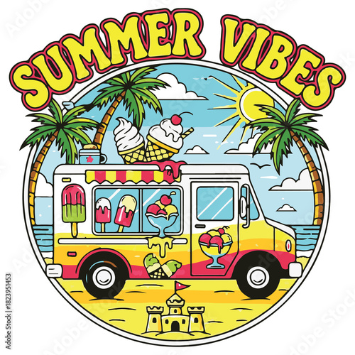 Ocean Wave Graphic with Pink and Yellow Sky