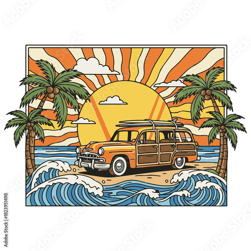 Summer Vibes Typography with Ocean Landscape