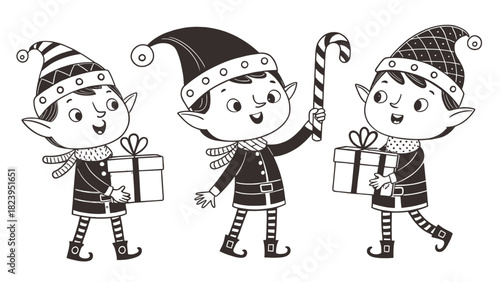 Festive Christmas Elves Delivering Holiday Cheer and Magical Gifts, Spreading Joyful Spirit, Perfect for Seasonal Greetings and Celebratory Designs