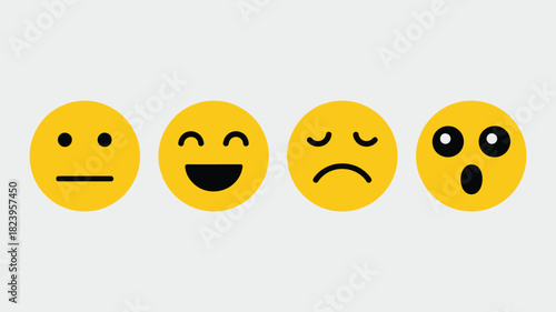 A row of four yellow circular emojis with different expressions on a light gray background displayed