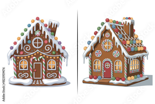 Christmas House Sweet Home  Vector Icon, Cute Christmas Clipart Pack | Kawaii Santa, Gingerbread, Ornaments, Bells, Holly Leaves, Snow Globe | Holiday PNG Graphics for Stickers & Prints