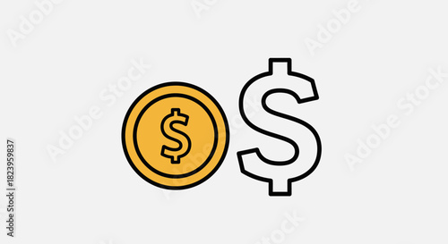 Dollar symbol and coin icon representing currency and financial transactions, emphasizing wealth and investment