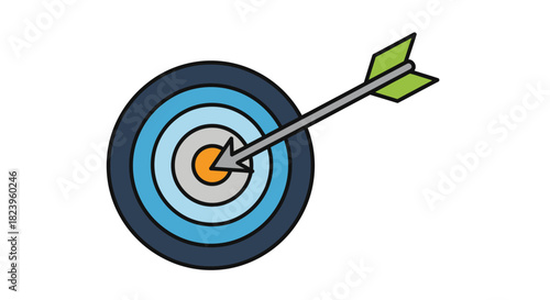 Vector icon of an arrow hitting the bullseye of a target, symbolizing business goals, successful strategy, and precise achievement