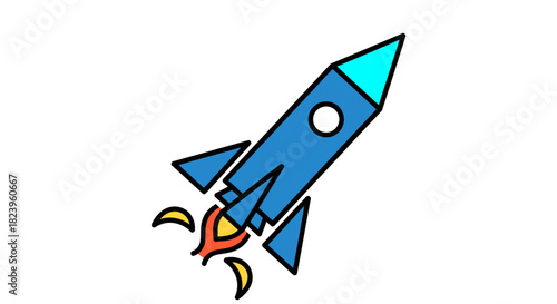 Blue Rocket Launching Into Space With Fiery Exhausts, Symbolizing Innovation and Exploration
