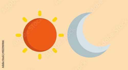 Sun and Moon Icons Representing Day and Night Cycle 1.
