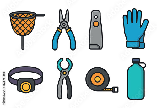 Gardening tools set: net, shears, pruner, spray bottle, gloves, headlamp, tape measure, water bottle