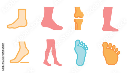 Colorful glowing foot and ankle icons on dark background