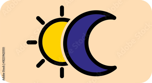Sun and Moon Overlap Symbolizing Day and Night.