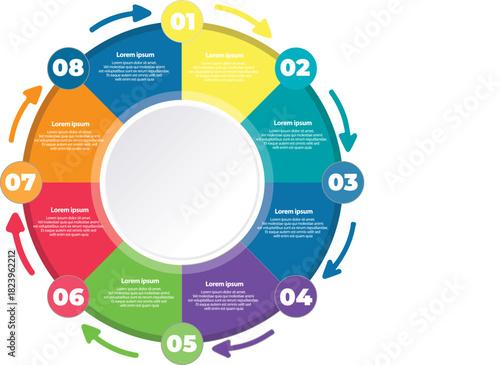 Flow process 8 points vector infographic with arrow around