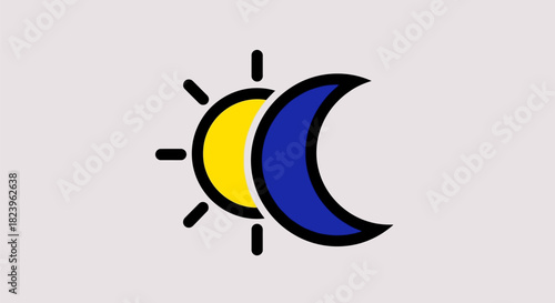 Sun and moon illustration depicting day and night cycle in the sky.