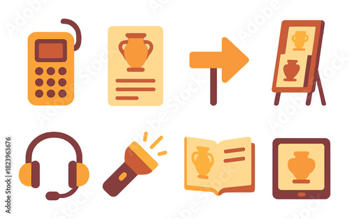 Digital museum tour icons with lighting effects
