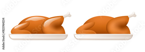 Fried chicken in a ceramic plate. Vector 3D clip art isolated on a white background.