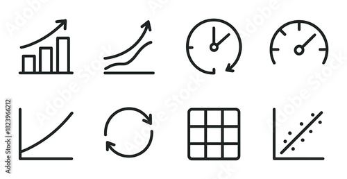 Black minimalist graph and chart icons on textured background