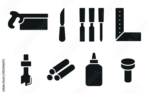 Silhouette set of hand tools for woodworking and craft projects