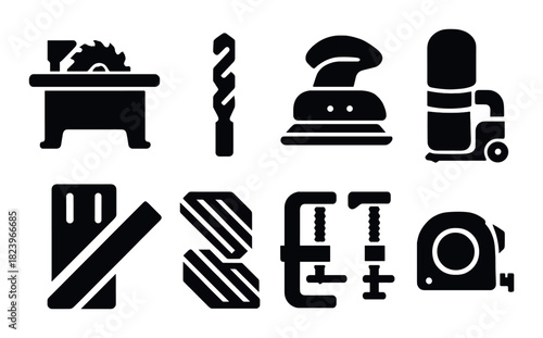 Silhouette of various workshop tools on dark background