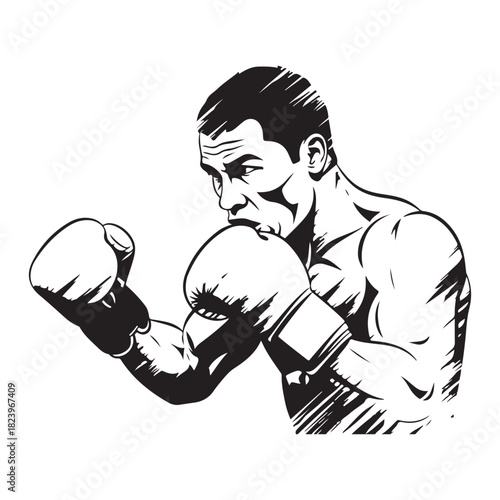 Boxer in fighting stance isolated on white background