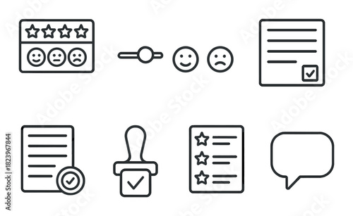 Monochrome feedback and rating icons on metallic background