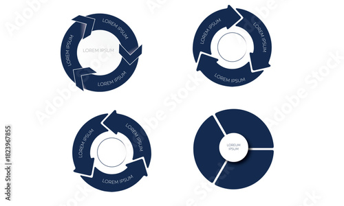Collection of vector circle chart infographic templates for presentations, advertising, layouts, annual reports. 3options, steps, parts	