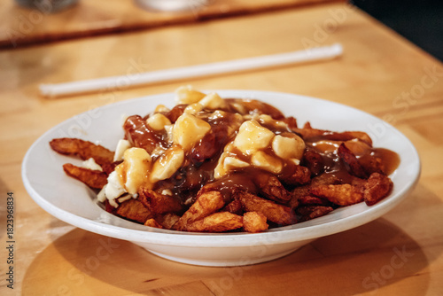 Traditional poutine served in downtown Montreal restaurant