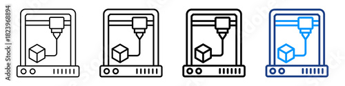 3D Printing Icon Different Style Outline Collection Set.
